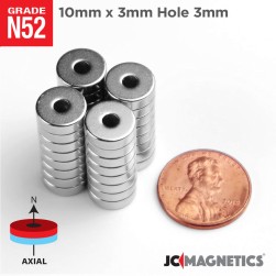 50pcs 10mm x 3mm x Hole 3mm N52 Ring Rare Earth Neodymium Magnet 10x3mm H3mm