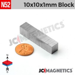 10mm x 10mm x 1mm N52 Thin Square Block Rare Earth Neodymium Magnet 10x10x1mm