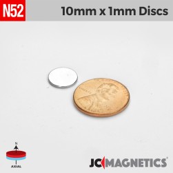 10mm x 1mm 25/64in x 1/32in N52 Thin Discs Rare Earth Neodymium Magnet 10x1mm