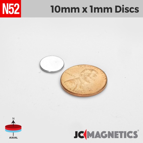 10mm x 1mm 25/64in x 1/32in N52 Thin Discs Rare Earth Neodymium Magnet 10x1mm