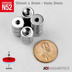 10mm x 3mm x Hole 3mm N52 Countersunk Ring Rare Earth Neodymium Magnet 10x3mm H3mm