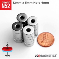 25pcs 12mm x 5mm x Hole 4mm N52 Ring Rare Earth Neodymium Magnet  12x5mm H4mm
