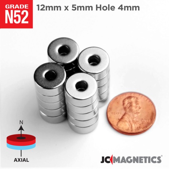 25pcs 12mm x 5mm x Hole 4mm N52 Ring Rare Earth Neodymium Magnet  12x5mm H4mm