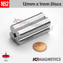 12mm x 1mm 15/32in x 1/32in N52 Thin Discs Rare Earth Neodymium Magnet 12x1mm