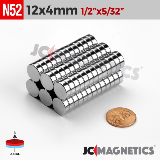 12mm x 4mm 1/2in x 5/32in N52 Discs Rare Earth Neodymium Magnet 12x4mm