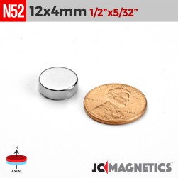 12mm x 4mm 1/2in x 5/32in N52 Discs Rare Earth Neodymium Magnet 12x4mm