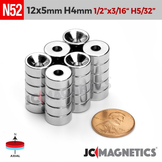 12mm x 5mm x Hole 4mm N52 Countersunk Ring Rare Earth Neodymium Magnet 12x5mm H4mm