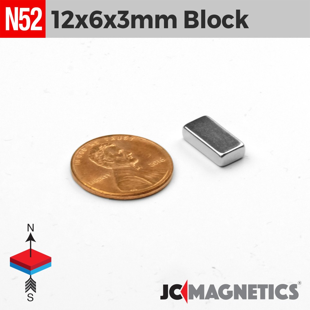 12mm x 6mm x 3mm N52 neodymium magnet blocks 15/32in x 15/64in x 1