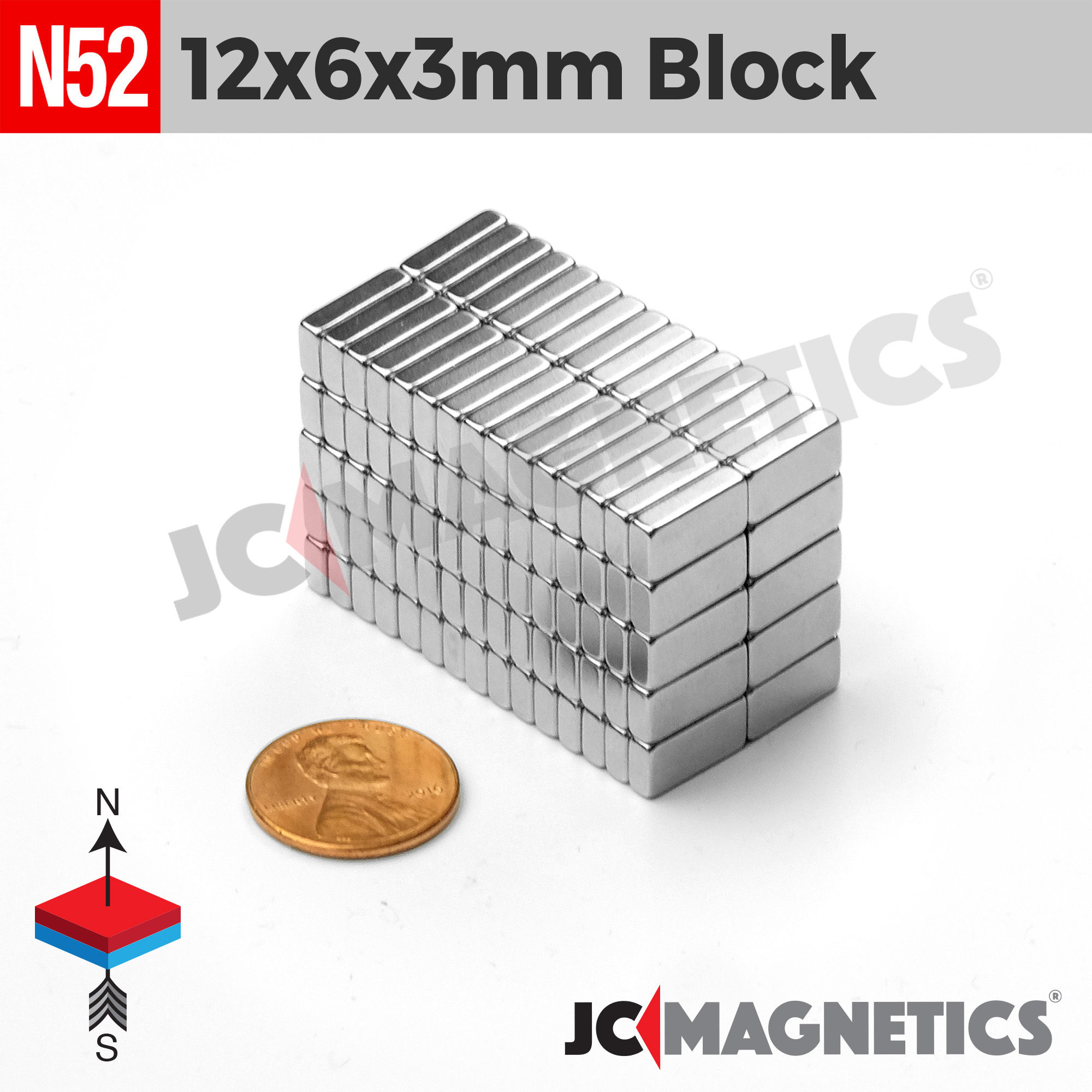 12mm x 6mm x 3mm N52 neodymium magnet blocks 15/32in x 15/64in x 1