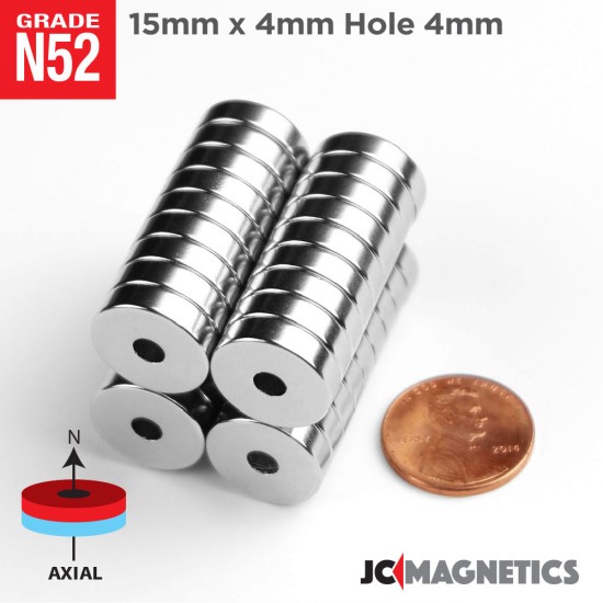 15mm x 4mm x Hole 4mm N52 Ring Rare Earth Neodymium Magnet 15x4mm H4mm