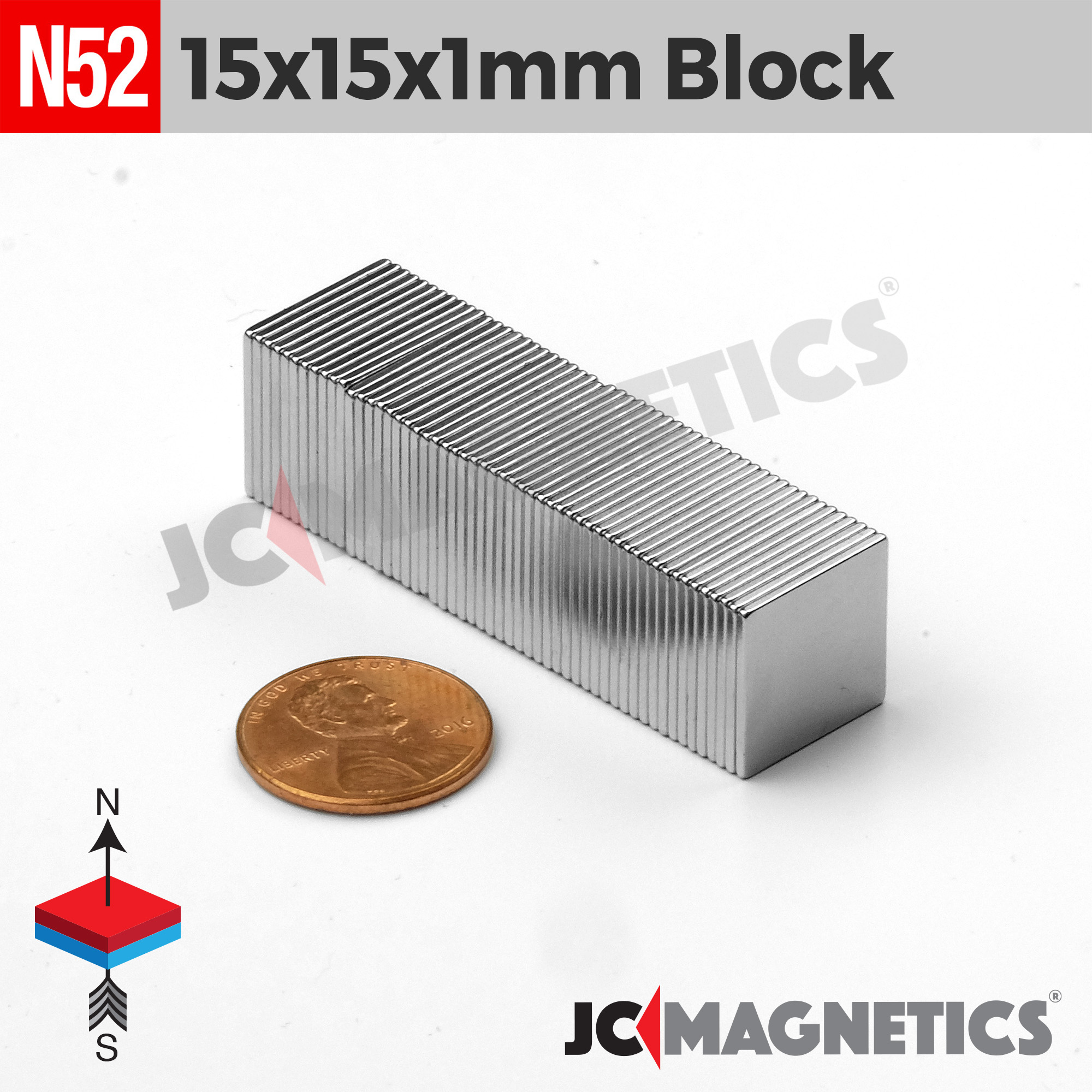 15mm x15mm x 1mm N52 neodymium thin square magnet blocks 19/32in x