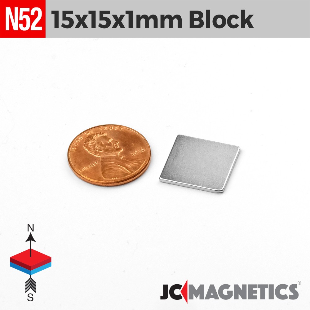 15mm x15mm x 1mm N52 neodymium thin square magnet blocks 19/32in x
