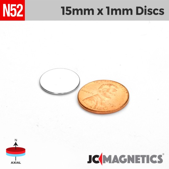 15mm x 1mm 19/32in x 1/32in N52 Thin Discs Rare Earth Neodymium Magnet 15x1mm