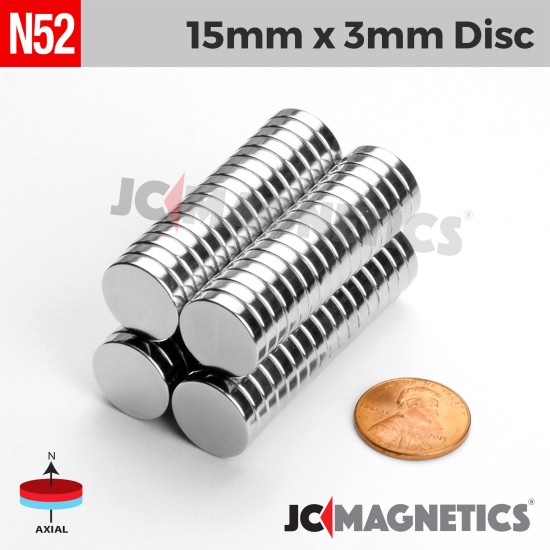 15mm x 3mm 19/32in x 1/8in N52 Discs Rare Earth Neodymium Magnet 15x3mm