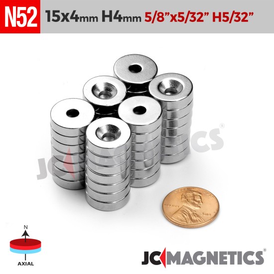 15mm x 4mm x Hole 4mm N52 Countersunk Ring Rare Earth Neodymium Magnet 15x4mm H4mm