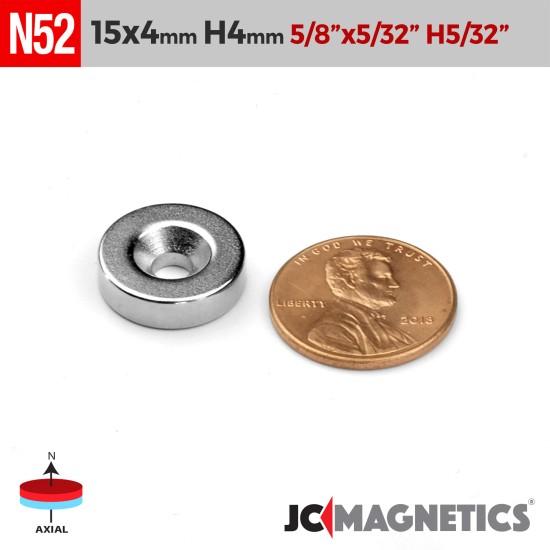15mm x 4mm x Hole 4mm N52 Countersunk Ring Rare Earth Neodymium Magnet 15x4mm H4mm