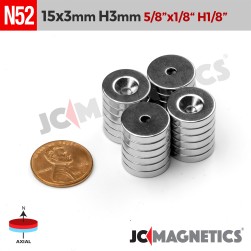 25pcs 15mm x 3mm x Hole 3mm N52 Countersunk Ring Rare Earth Neodymium Magnet N or S poles 15x3mm H3mm