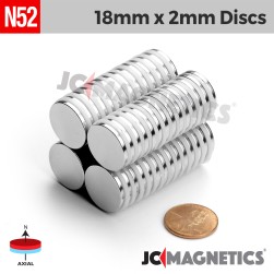 18mm x 2mm 45/64in x 5/64in N52 Discs Rare Earth Neodymium Magnet 18x2mm