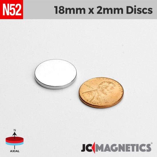 18mm x 2mm 45/64in x 5/64in N52 Discs Rare Earth Neodymium Magnet 18x2mm