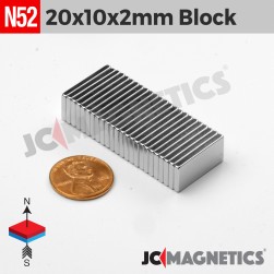 20mm x 10mm x 2mm N52 Block Rare Earth Neodymium Magnet 20x10x2mm