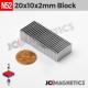 20mm x 10mm x 2mm N52 Block Rare Earth Neodymium Magnet 20x10x2mm