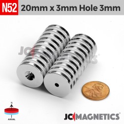 20mm x 3mm x Hole 3mm N52 Countersunk Ring Rare Earth Neodymium Magnet 20x3mm H3mm