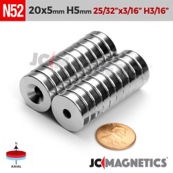 20mm x 5mm x Hole 5mm N52 Countersunk Ring Rare Earth Neodymium Magnet 20x5mm H5mm
