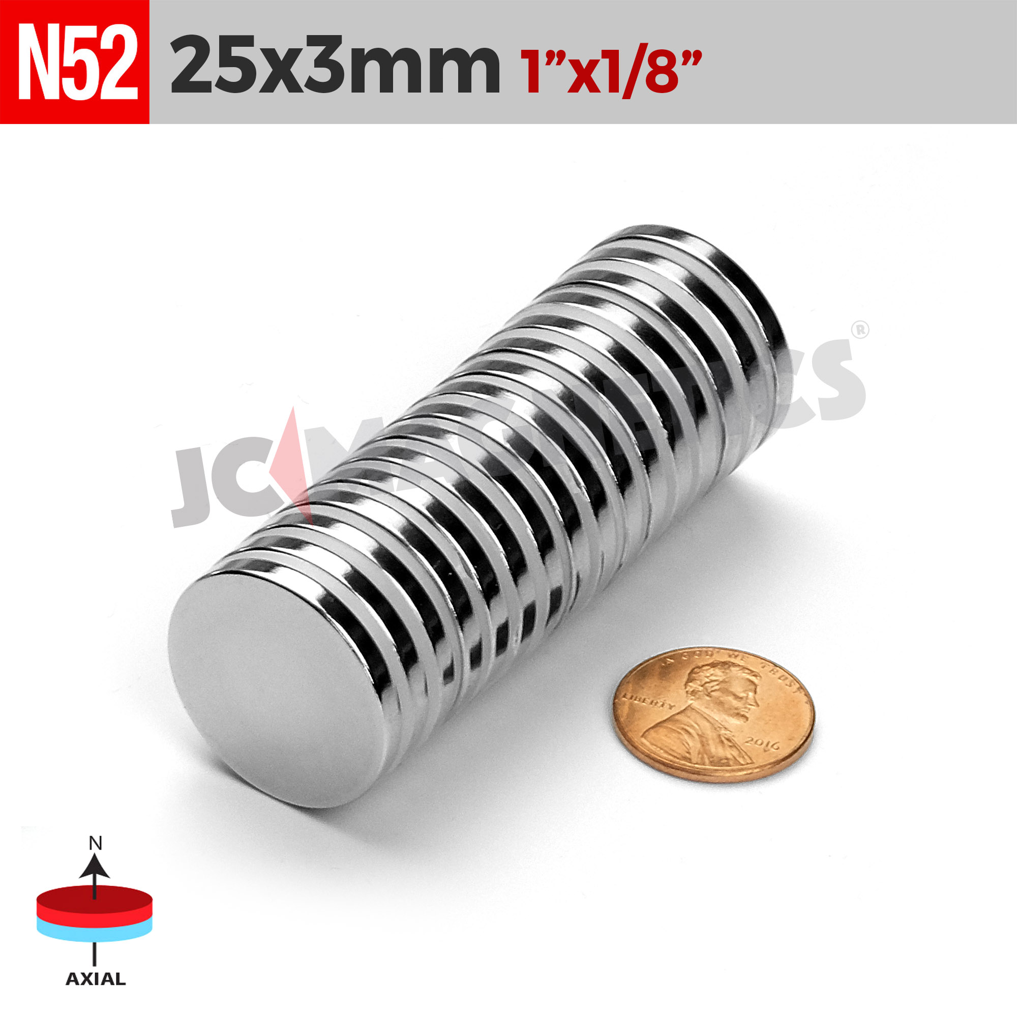 25mm X 3mm N52 neodymium magnets round discs 1in x 1/8in