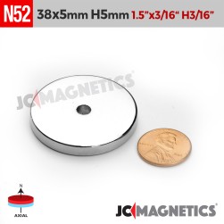 3pcs N52 38mm x 5mm x Hole 5mm Ring Rare Earth Neodymium Magnet 38x5mm H5mm