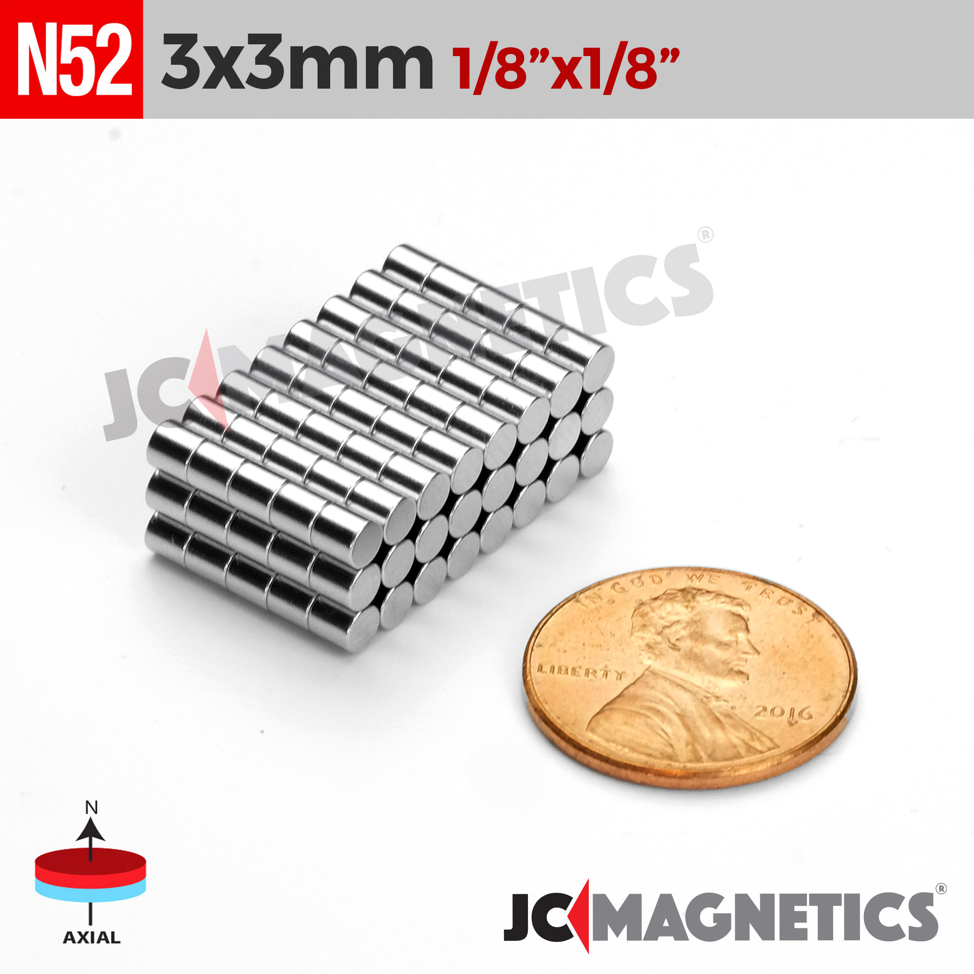3枚 マグリス 3mm X 3mm N52 neodymium small magnets round disc cylinder 1/8in x