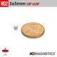 3mm x 3mm 1/8in x 1/8in N52 Cylinder Disc Rare Earth Neodymium Magnets 3x3mm