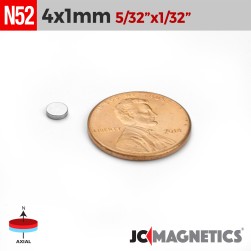 100pcs 4mm x 1mm 5/32" x 1/32" N52 Thin Discs Rare Earth Neodymium Magnets 4x1mm