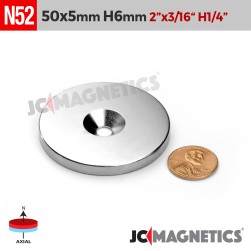 50mm x 5mm x Hole 6mm N52 Countersunk Ring Rare Earth Neodymium Magnet 50x5mm H6mm
