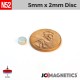 5mm x 2mm 13/64in x 5/64in N52 Discs Rare Earth Neodymium Magnet 5x2mm