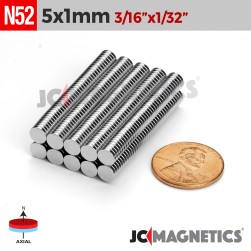 100pcs N52 5mm x 1mm 13/64in x 1/32in Thin Discs Rare Earth Neodymium Magnet 5x1mm