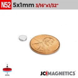 100pcs N52 5mm x 1mm 13/64in x 1/32in Thin Discs Rare Earth Neodymium Magnet 5x1mm