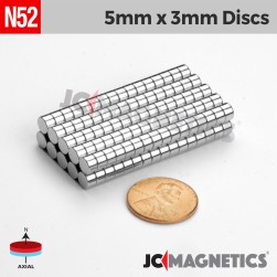 5mm x 3mm 13/64in x 1/8in N52 Discs Rare Earth Neodymium Magnet 5x3mm