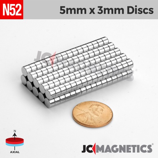 5mm x 3mm 13/64in x 1/8in N52 Discs Rare Earth Neodymium Magnet 5x3mm