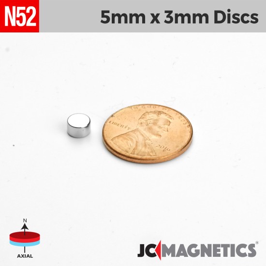 5mm x 3mm 13/64in x 1/8in N52 Discs Rare Earth Neodymium Magnet 5x3mm