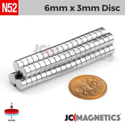 6mm x 3mm 15/64in x 1/8in N52 Discs Rare Earth Neodymium Magnet 6x3mm