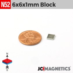 6mm x 6mm x 1mm N52 Thin Square Block Rare Earth Neodymium Magnet 6x6x1mm