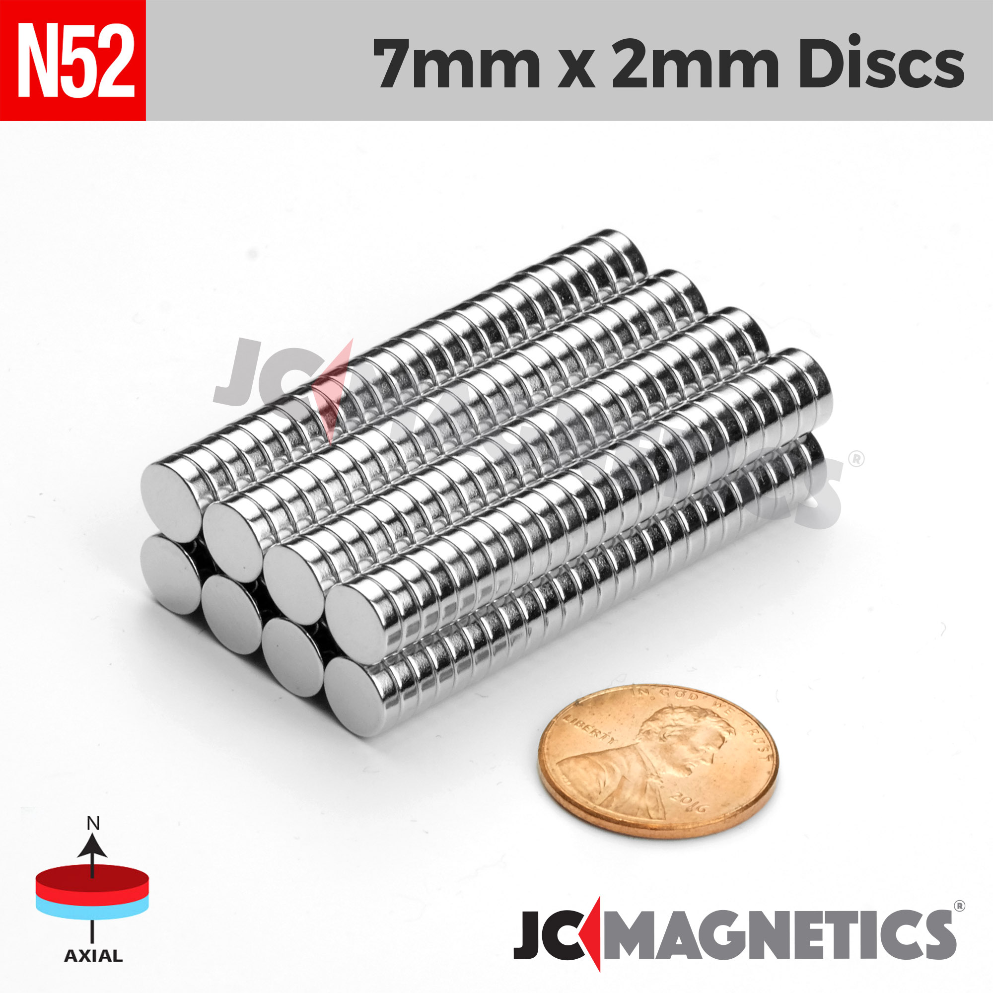 7mm X 2mm N52 neodymium magnets round discs 9/32in x 5/64in