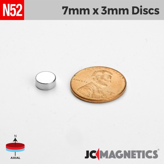 7mm x 3mm 9/32in x 1/8in N52 Discs Rare Earth Neodymium Magnet 7x3mm