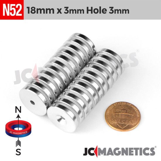 25pcs 18mm x 3mm x Hole 3mm N52 Countersunk Ring Rare Earth Neodymium Magnet 18x3mm H3mm