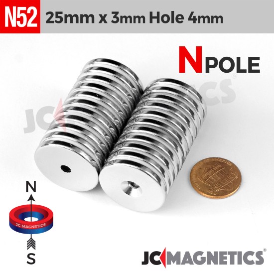25mm x 3mm x Hole 4mm N52 Countersunk Ring Rare Earth Neodymium Magnet 25x3mm H4mm