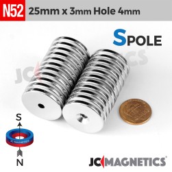 25mm x 3mm x Hole 4mm N52 Countersunk Ring Rare Earth Neodymium Magnet 25x3mm H4mm