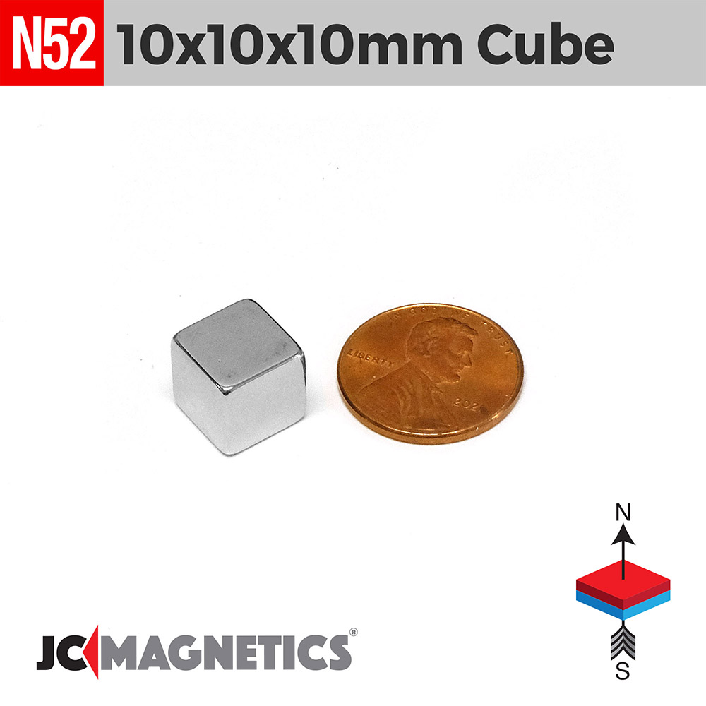 10mm x 10mm x 10mm N52 teningur Neodymium segull kubbar 10x10x10mm - smámynd 2
