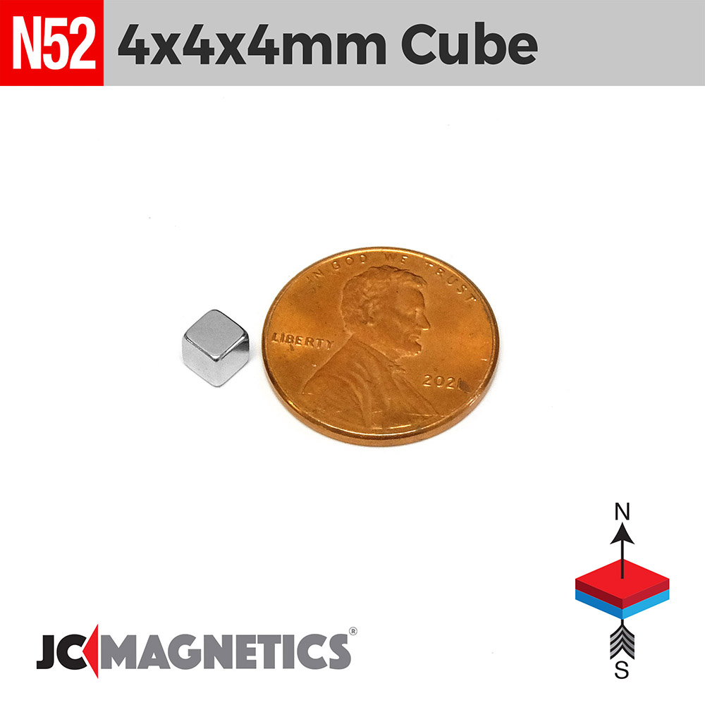 4mm x 4mm x 4mm N52 teningur Neodymium segull kubbar 4x4x4mm - smámynd 2