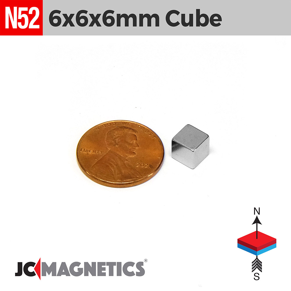 6mm x 6mm x 6mm N52 teningur Neodymium segull kubbar 6x6x6mm - smámynd 2