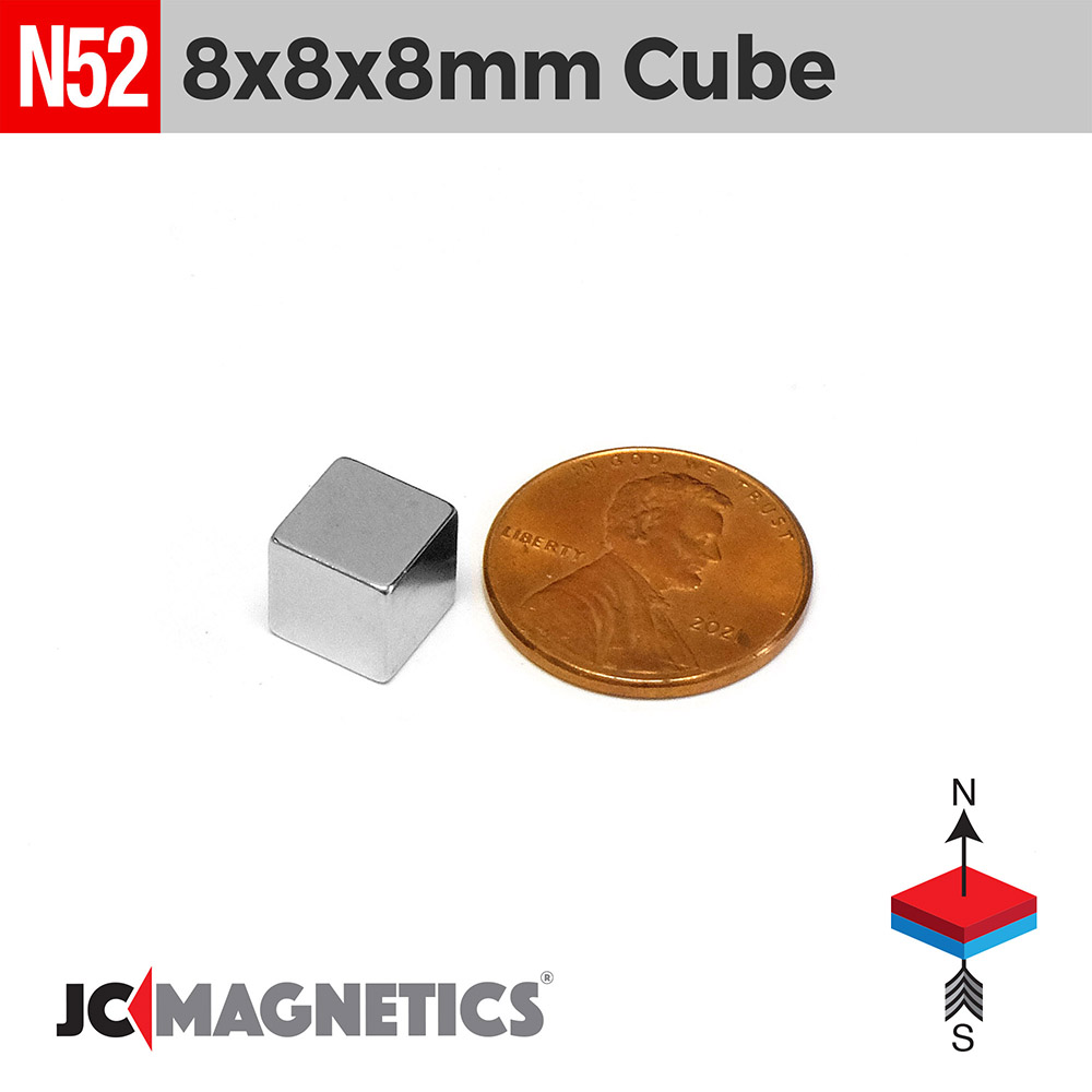 8mm x 8mm x 8mm N52 teningur Neodymium segull kubbar 8x8x8mm - smámynd 2